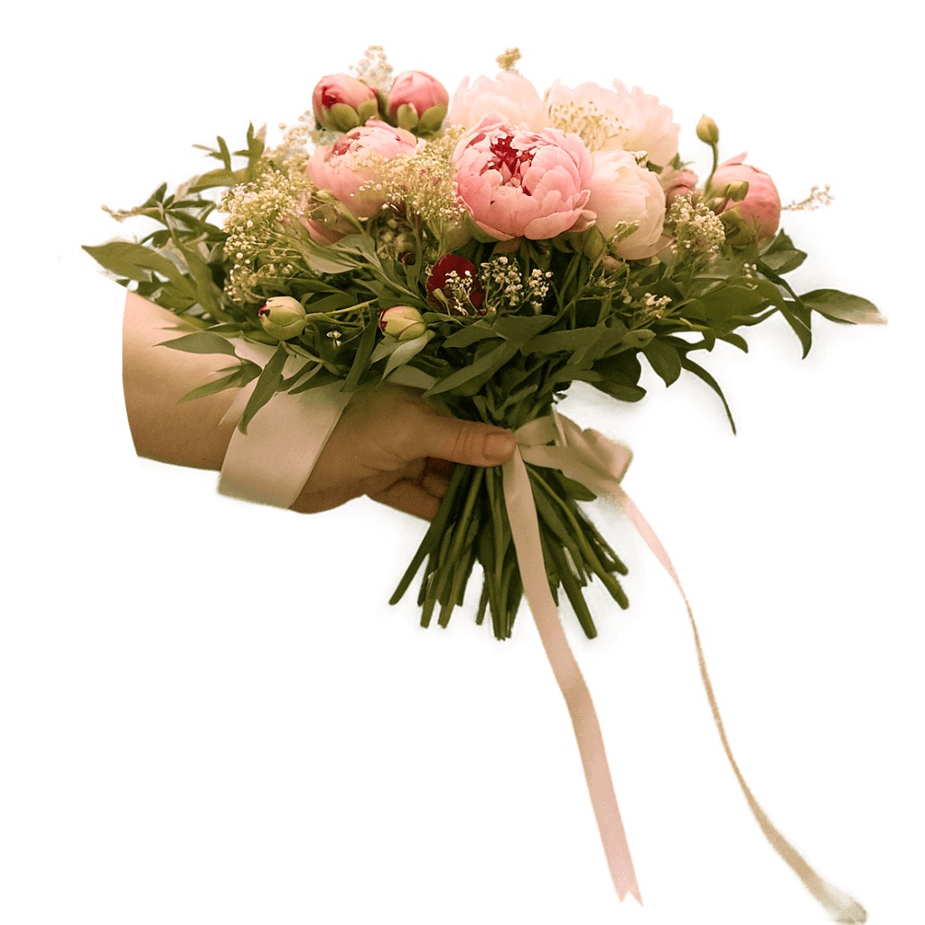 יד מחזיקה בזר פרחים